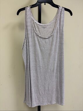 Eileen Fisher Light Gray & White Striped Scoop Neck Tank Dress.